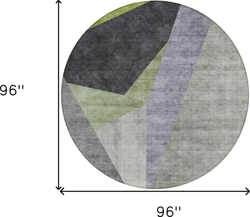 8' Sage Green And Charcoal Round Abstract Washable Indoor Outdoor Area Rug Photo 8