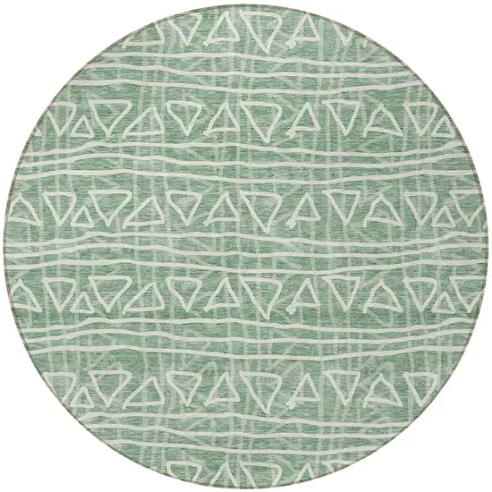 8' Sage Green And Ivory Round Geometric Washable Indoor Outdoor Area Rug Photo 4