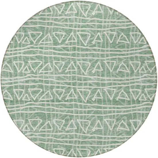 8' Sage Green And Ivory Round Geometric Washable Indoor Outdoor Area Rug Photo 4