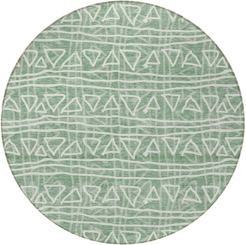 8' Sage Green And Ivory Round Geometric Washable Indoor Outdoor Area Rug Photo 4