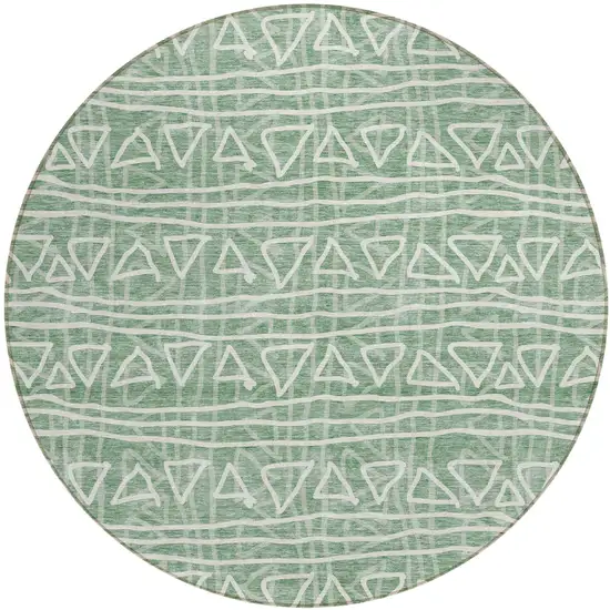8' Sage Green And Ivory Round Geometric Washable Indoor Outdoor Area Rug Photo 1
