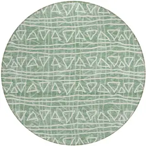 Photo of 8' Sage Green And Ivory Round Geometric Washable Indoor Outdoor Area Rug