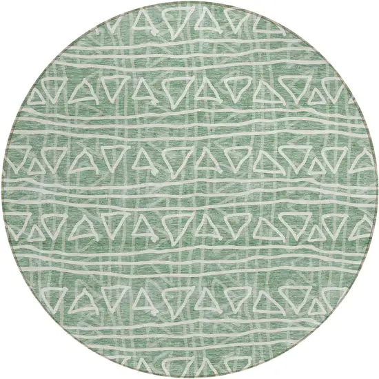 8' Sage Green And Ivory Round Geometric Washable Indoor Outdoor Area Rug Photo 1