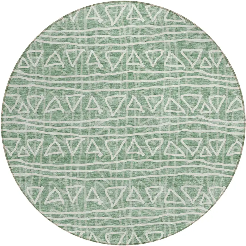 8' Sage Green And Ivory Round Geometric Washable Indoor Outdoor Area Rug Photo 1