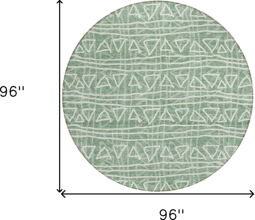 8' Sage Green And Ivory Round Geometric Washable Indoor Outdoor Area Rug Photo 8