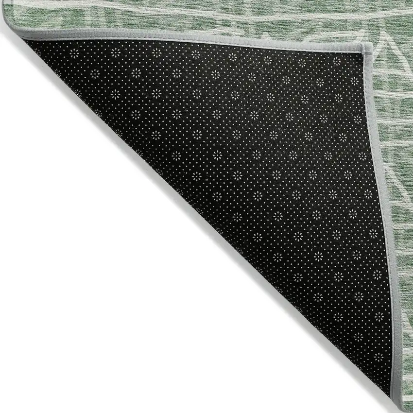 8' Sage Green And Ivory Round Geometric Washable Indoor Outdoor Area Rug Photo 2