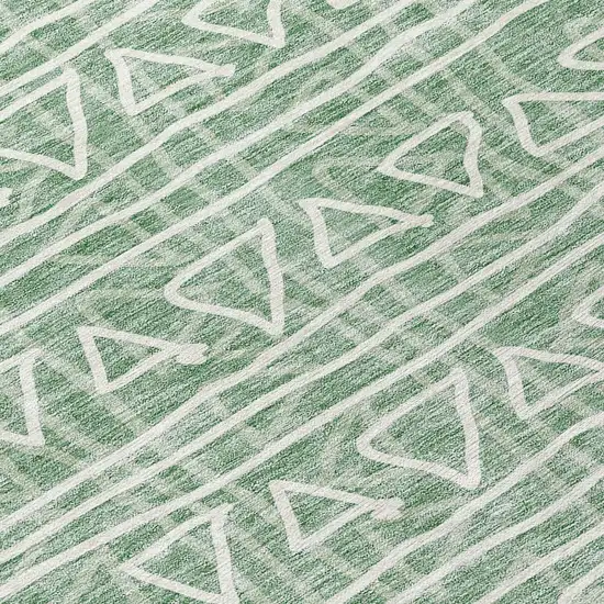 8' Sage Green And Ivory Round Geometric Washable Indoor Outdoor Area Rug Photo 9