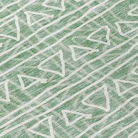 8' Sage Green And Ivory Round Geometric Washable Indoor Outdoor Area Rug Photo 9