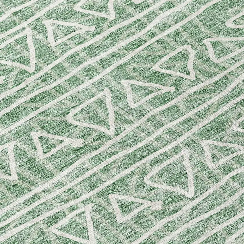8' Sage Green And Ivory Round Geometric Washable Indoor Outdoor Area Rug Photo 9