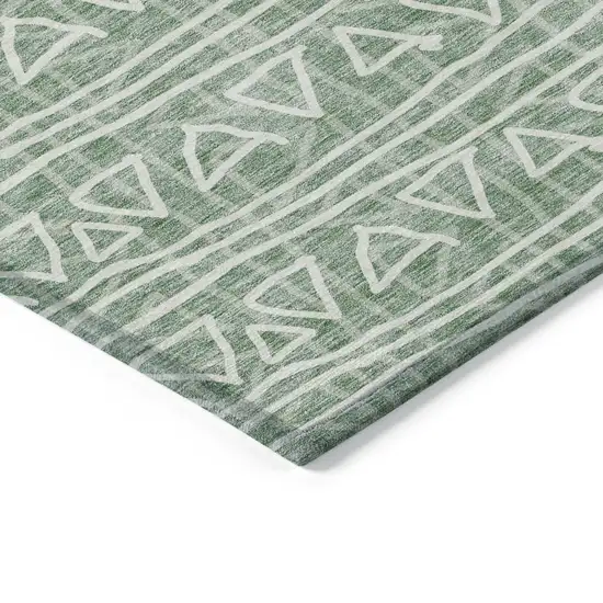 8' Sage Green And Ivory Round Geometric Washable Indoor Outdoor Area Rug Photo 3