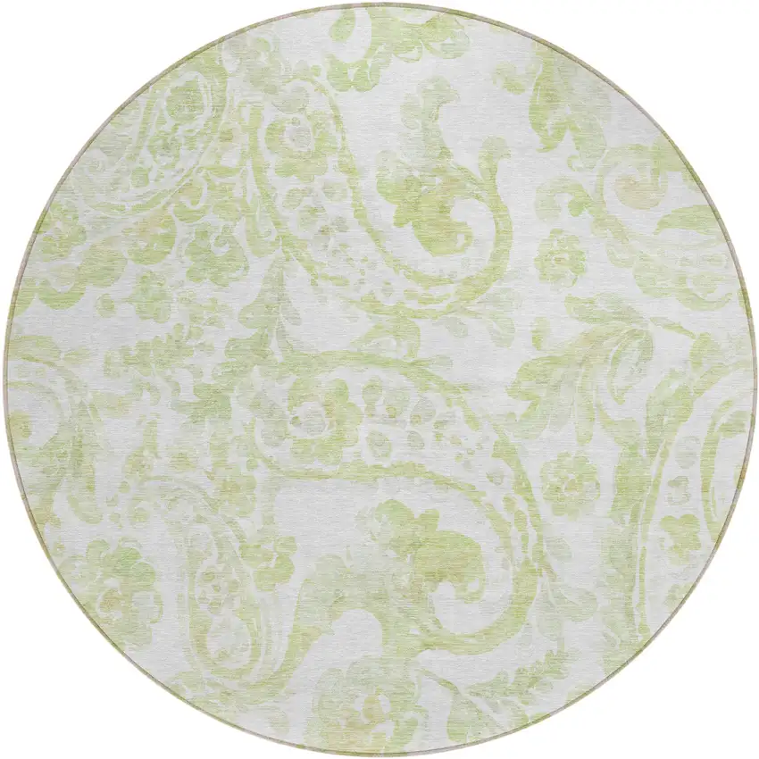 8' Sage Green And Ivory Round Paisley Washable Indoor Outdoor Area Rug Photo 2
