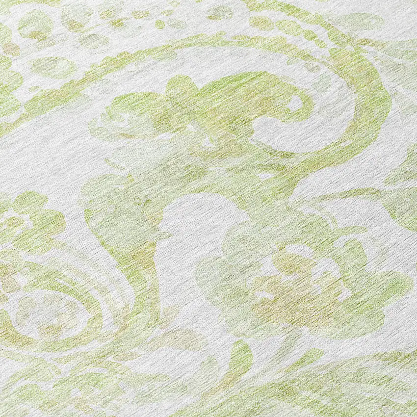 8' Sage Green And Ivory Round Paisley Washable Indoor Outdoor Area Rug Photo 8