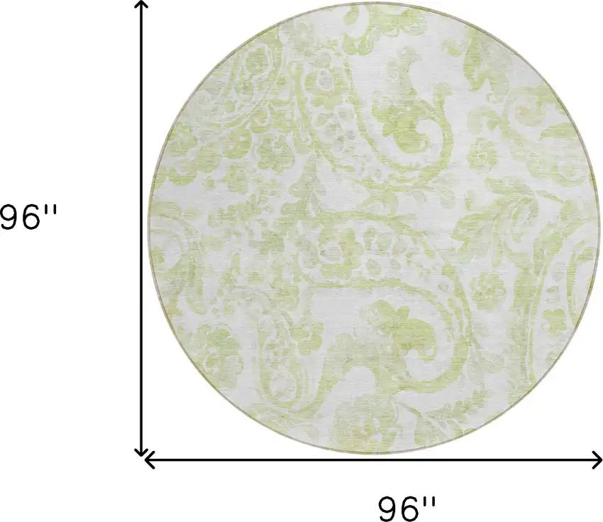 8' Sage Green And Ivory Round Paisley Washable Indoor Outdoor Area Rug Photo 3