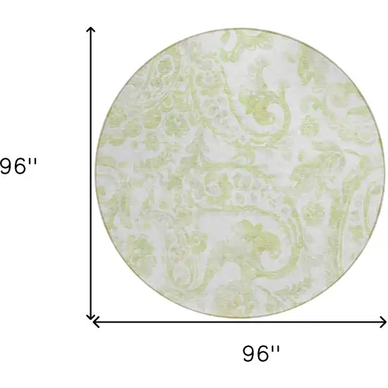 8' Sage Green And Ivory Round Paisley Washable Indoor Outdoor Area Rug Photo 3