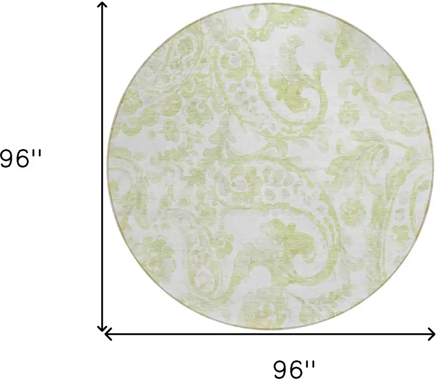 8' Sage Green And Ivory Round Paisley Washable Indoor Outdoor Area Rug Photo 3