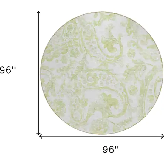 8' Sage Green And Ivory Round Paisley Washable Indoor Outdoor Area Rug Photo 3