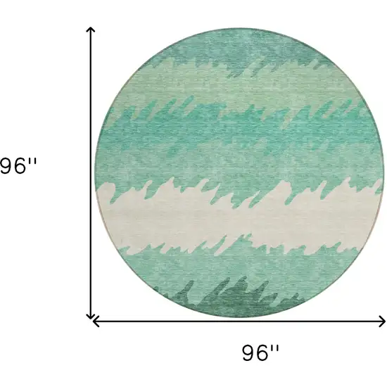 8' Sage Green And Ivory Round Striped Washable Indoor Outdoor Area Rug Photo 3