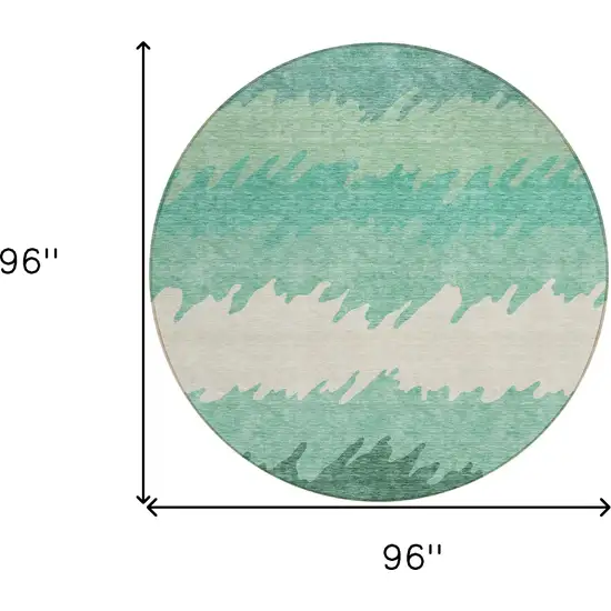 8' Sage Green And Ivory Round Striped Washable Indoor Outdoor Area Rug Photo 3