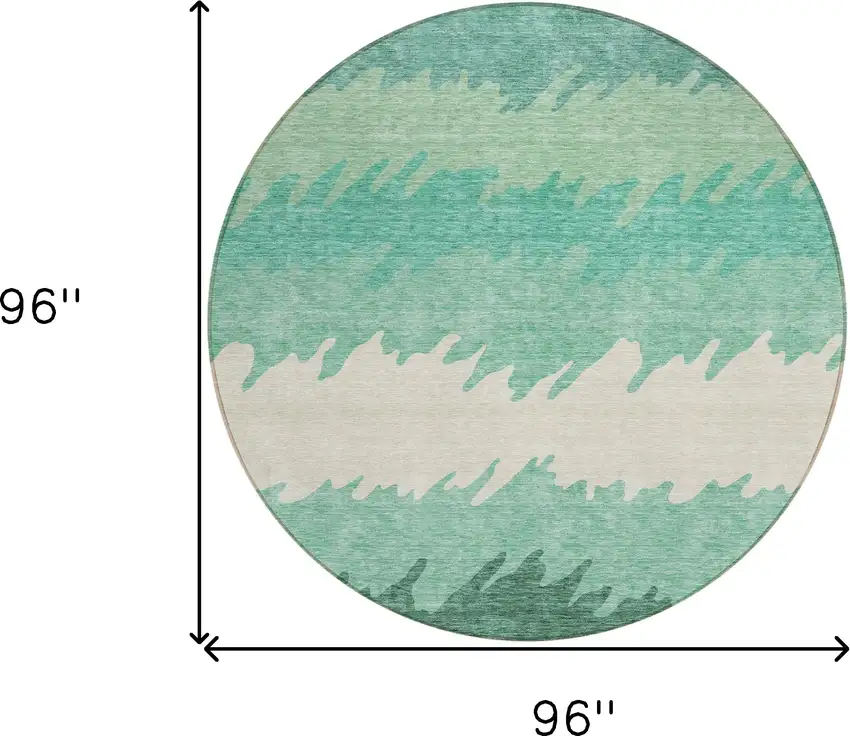 8' Sage Green And Ivory Round Striped Washable Indoor Outdoor Area Rug Photo 3