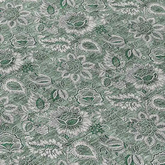 8' Sage Green And Silver Round Floral Washable Indoor Outdoor Area Rug Photo 8