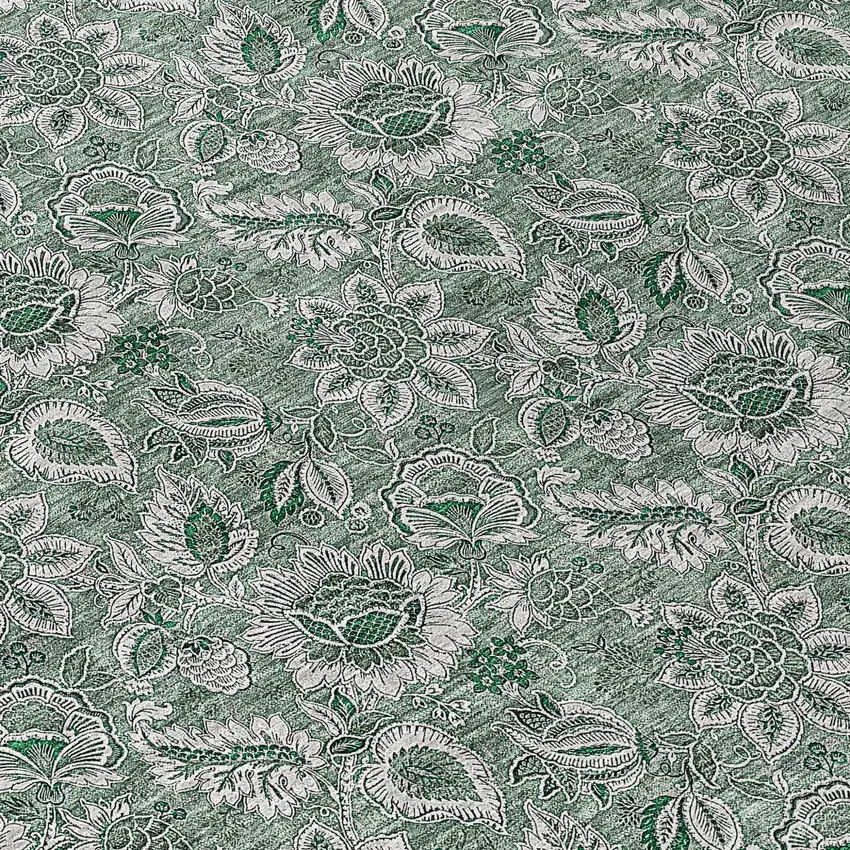 8' Sage Green And Silver Round Floral Washable Indoor Outdoor Area Rug Photo 8