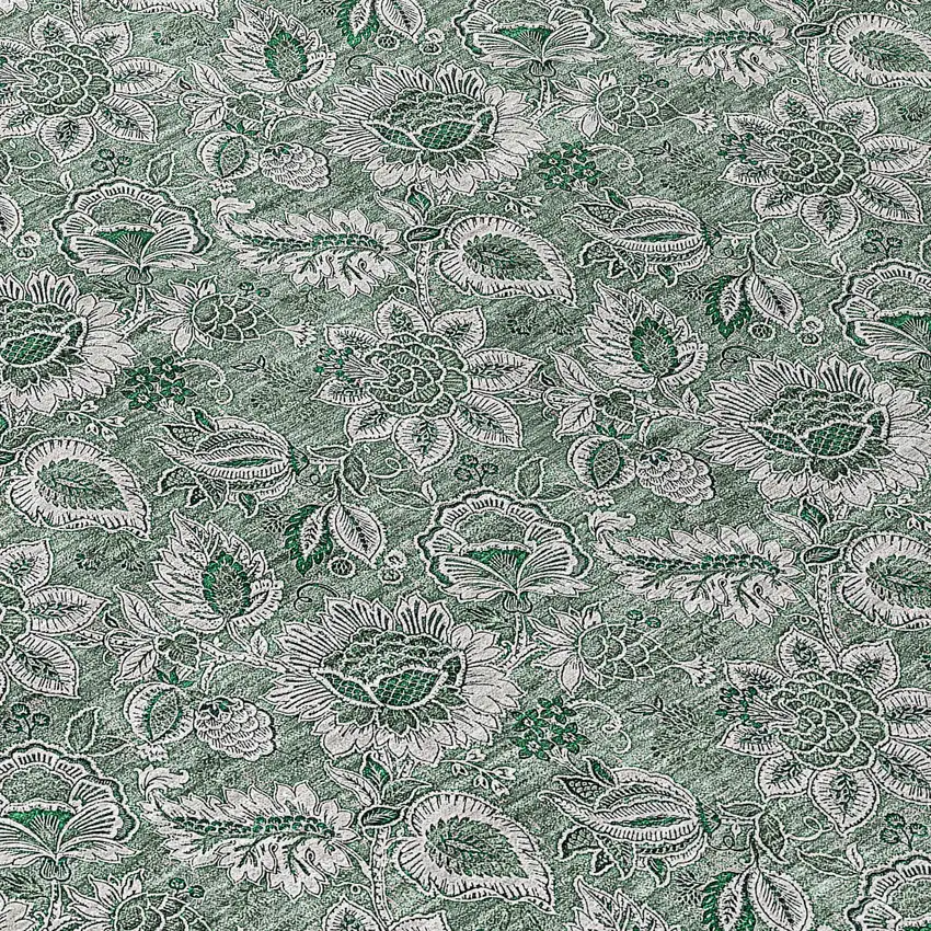 8' Sage Green And Silver Round Floral Washable Indoor Outdoor Area Rug Photo 8