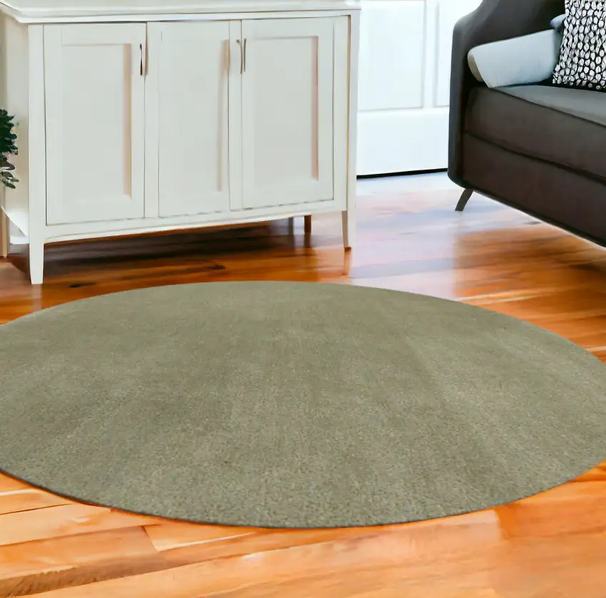 8' Sage Green Round Hand Woven Area Rug Photo 2