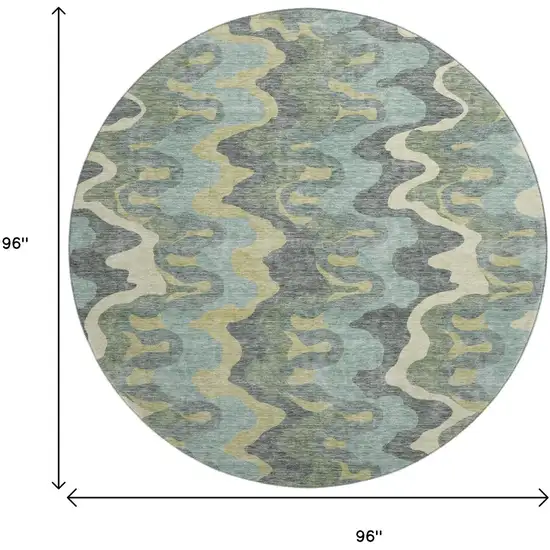 8' Sage Ivory And Beige Abstract Washable Round Rug With UV Protection Photo 3