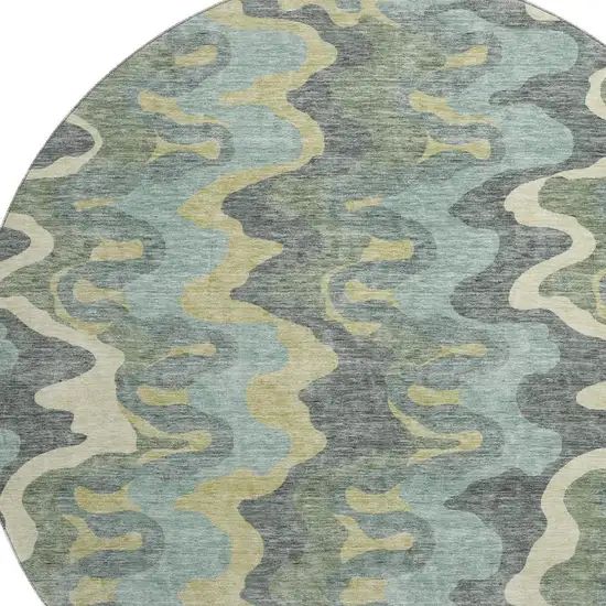8' Sage Ivory And Beige Abstract Washable Round Rug With UV Protection Photo 3