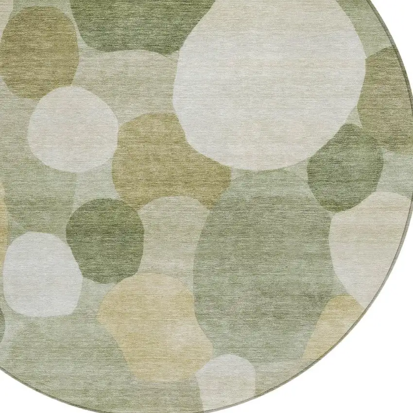 8' Sage Ivory And Beige Round Geometric Washable Indoor Outdoor Area Rug Photo 2