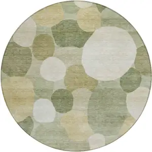 Photo of 8' Sage Ivory And Beige Round Geometric Washable Indoor Outdoor Area Rug