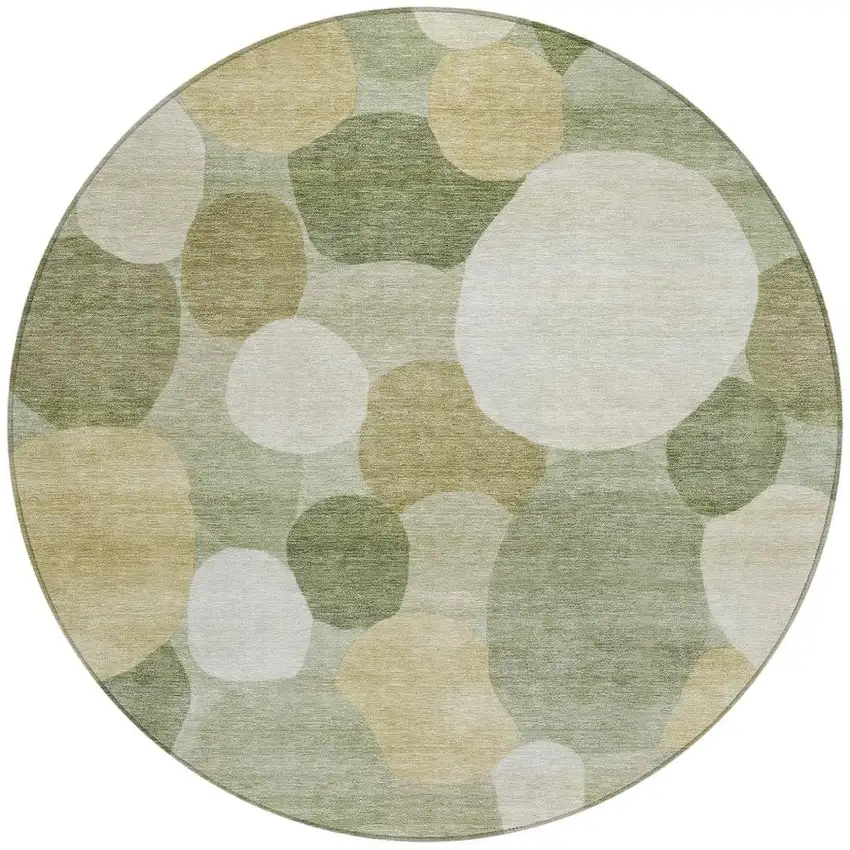 8' Sage Ivory And Beige Round Geometric Washable Indoor Outdoor Area Rug Photo 3