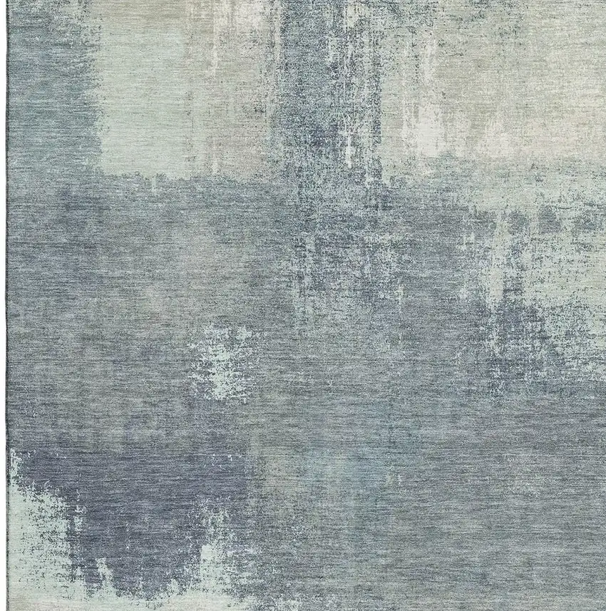8' Sage Ivory And Blue Abstract Washable Area Rug With UV Protection Photo 3