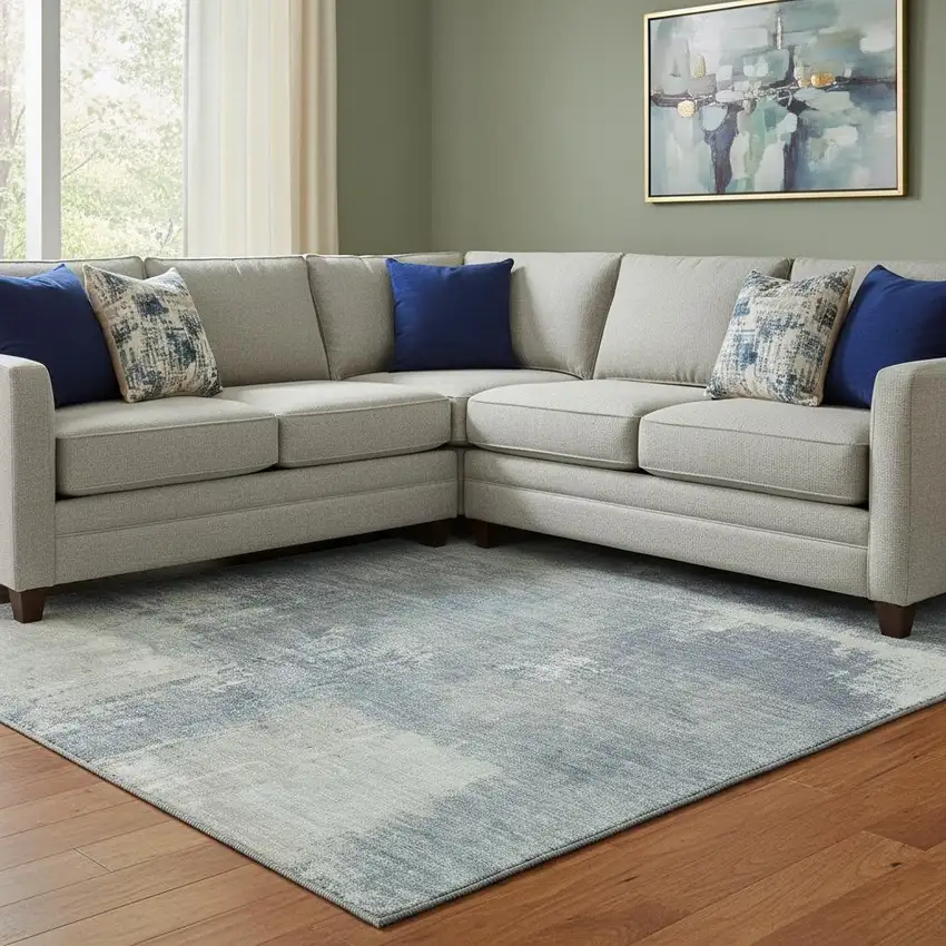 8' Sage Ivory And Blue Abstract Washable Area Rug With UV Protection Photo 2