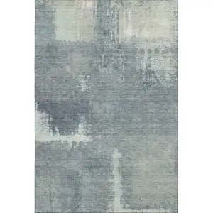 Photo of 8' Sage Ivory And Blue Abstract Washable Area Rug With UV Protection