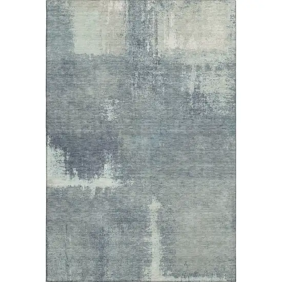 8' Sage Ivory And Blue Abstract Washable Area Rug With UV Protection Photo 1
