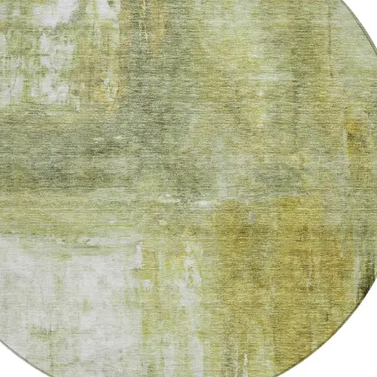 8' Sage Ivory And Brown Round Abstract Washable Indoor Outdoor Area Rug Photo 5