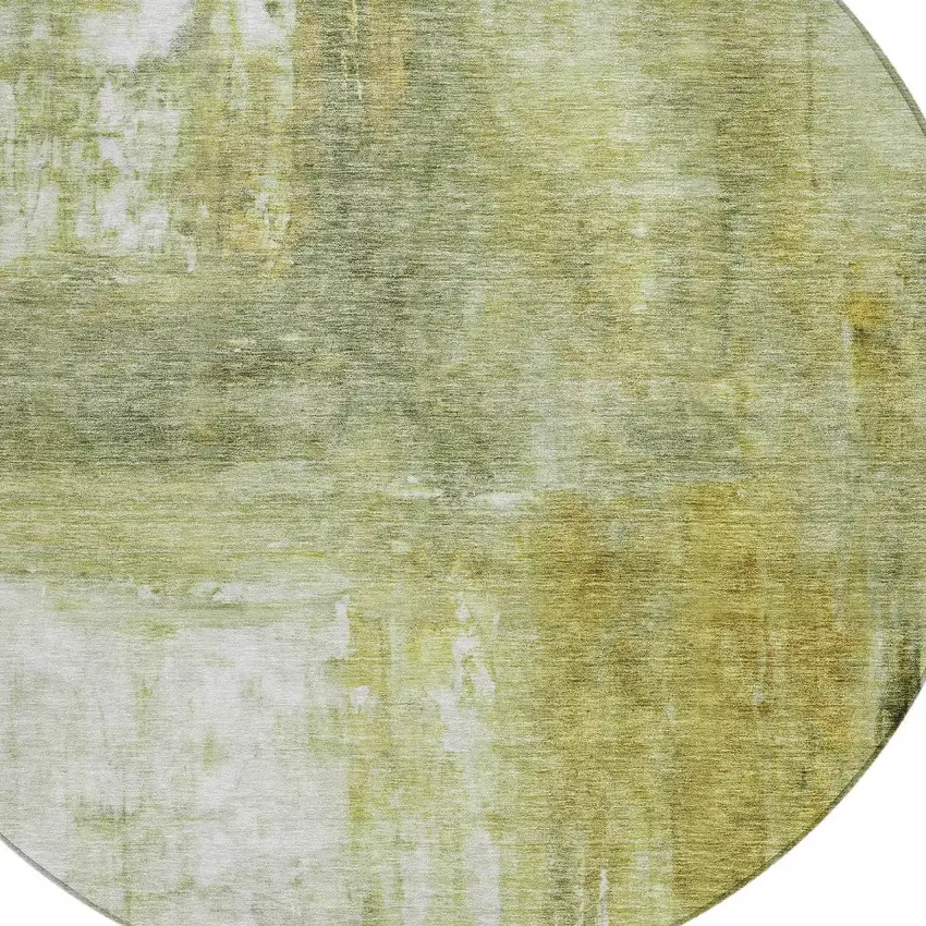 8' Sage Ivory And Brown Round Abstract Washable Indoor Outdoor Area Rug Photo 5