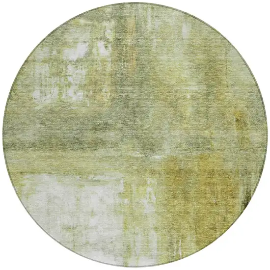 8' Sage Ivory And Brown Round Abstract Washable Indoor Outdoor Area Rug Photo 6