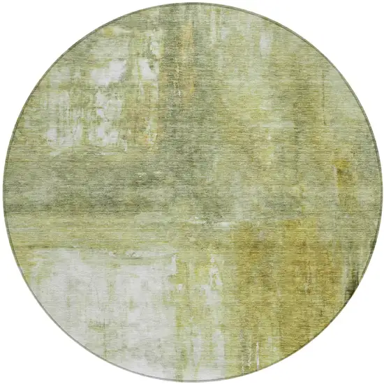8' Sage Ivory And Brown Round Abstract Washable Indoor Outdoor Area Rug Photo 2
