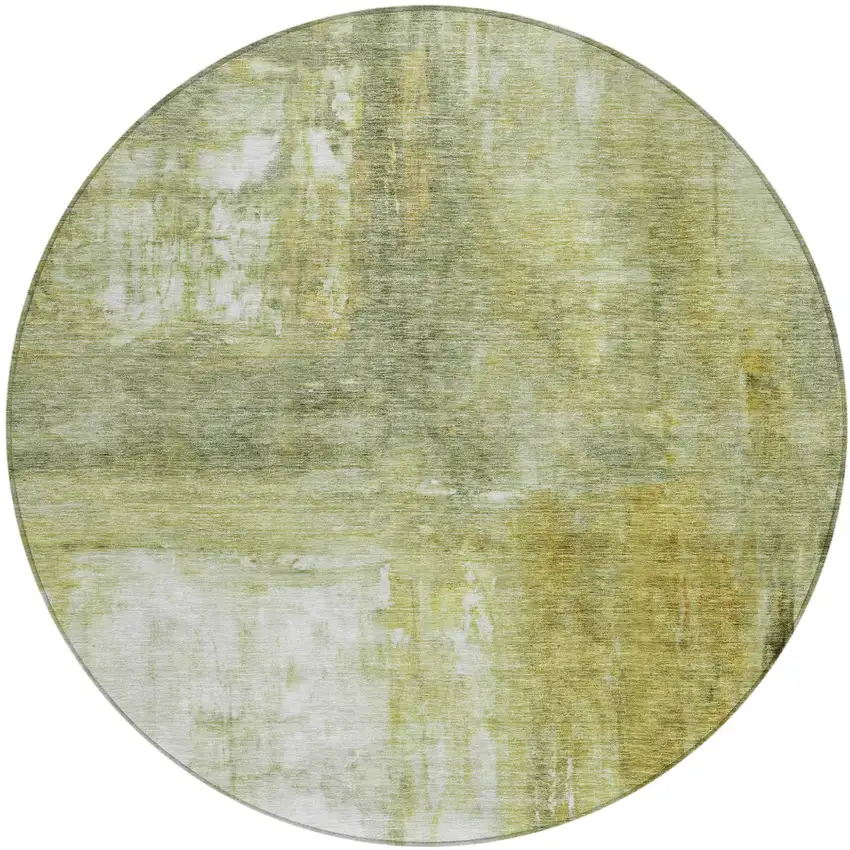8' Sage Ivory And Brown Round Abstract Washable Indoor Outdoor Area Rug Photo 2