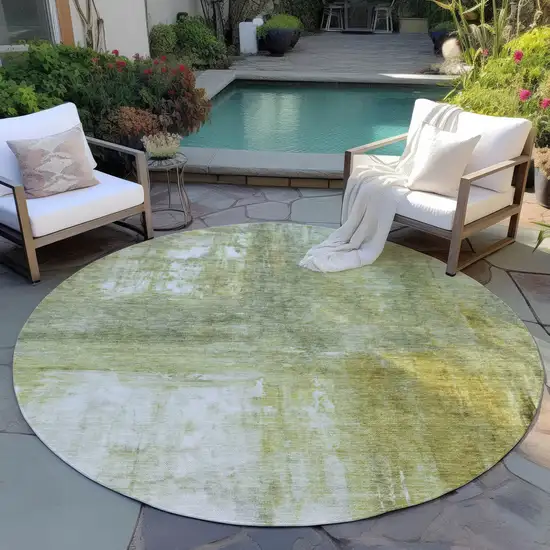 8' Sage Ivory And Brown Round Abstract Washable Indoor Outdoor Area Rug Photo 7