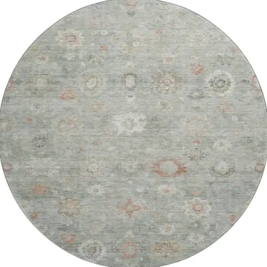 8' Sage Ivory And Copper Damask Washable Round Rug With UV Protection Photo 3