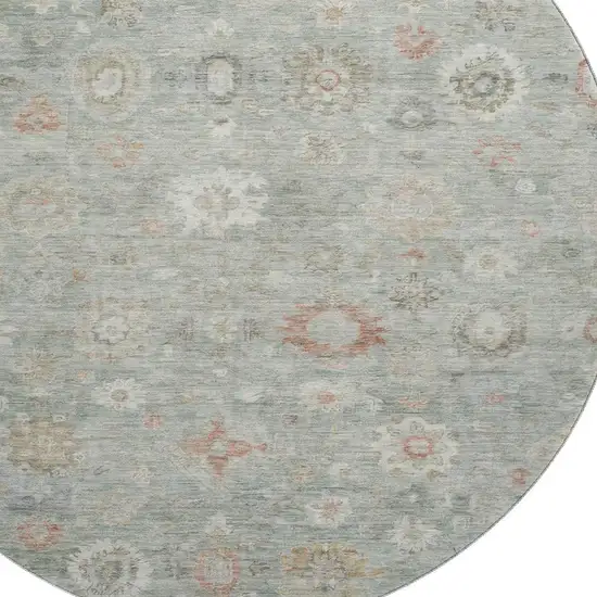 8' Sage Ivory And Copper Damask Washable Round Rug With UV Protection Photo 2