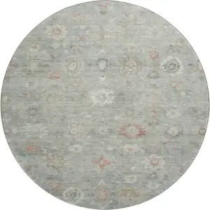 Photo of 8' Sage Ivory And Copper Damask Washable Round Rug With UV Protection