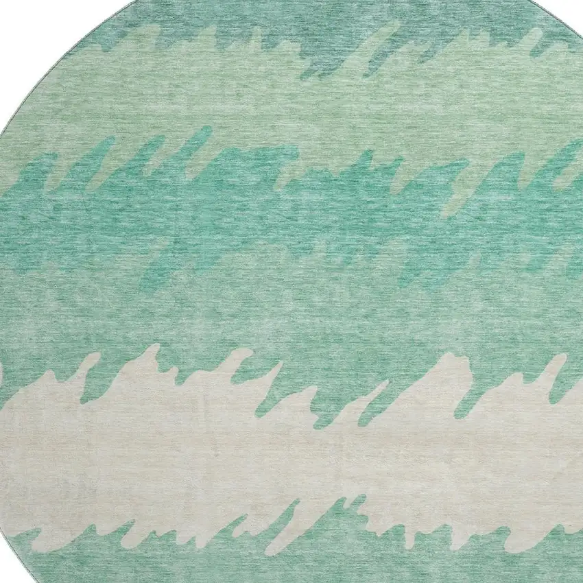 8' Sage Ivory And Emerald Striped Washable Round Rug With UV Protection Photo 3