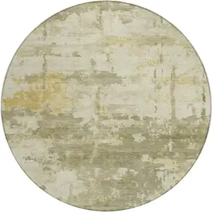 Photo of 8' Sage Ivory And Gold Round Abstract Washable Indoor Outdoor Area Rug