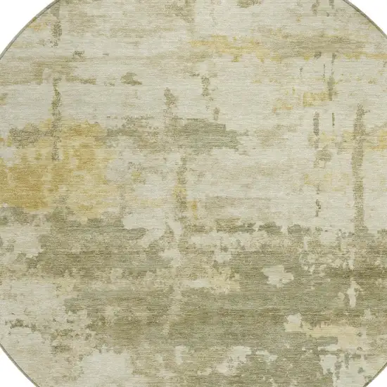 8' Sage Ivory And Gold Round Abstract Washable Indoor Outdoor Area Rug Photo 2