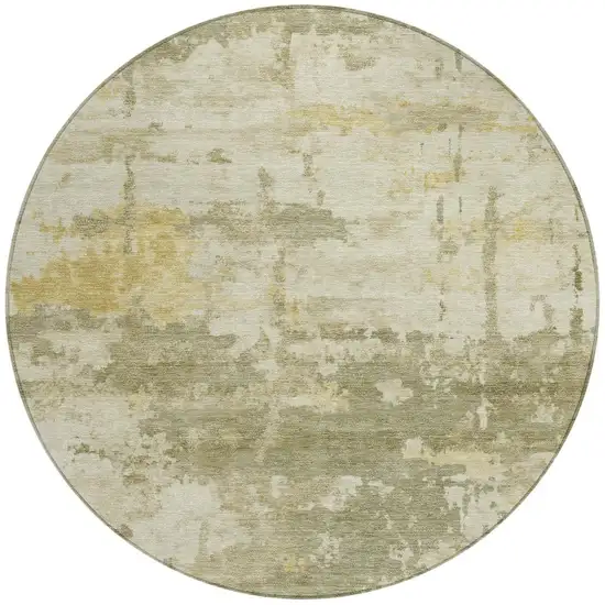 8' Sage Ivory And Gold Round Abstract Washable Indoor Outdoor Area Rug Photo 3