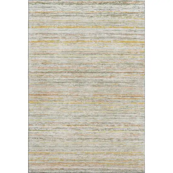 8' Sage Ivory And Gold Striped Washable Area Rug With UV Protection Photo 4